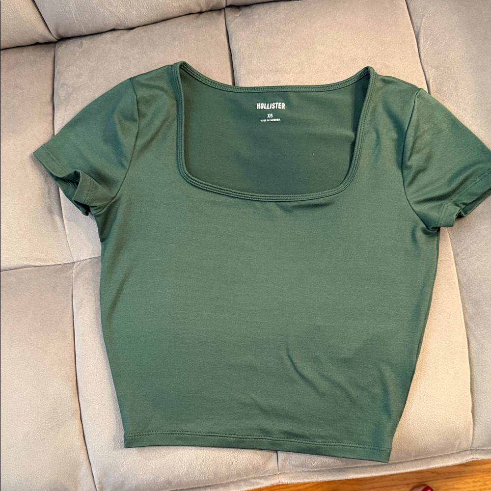 Hollister Women's Dark Green Square Neck Top
